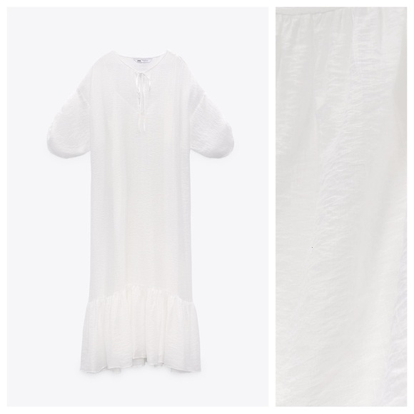 NWT. Zara Oyster White Semi Sheer Tunic/Midi Dress. Size S. - Picture 6 of 12